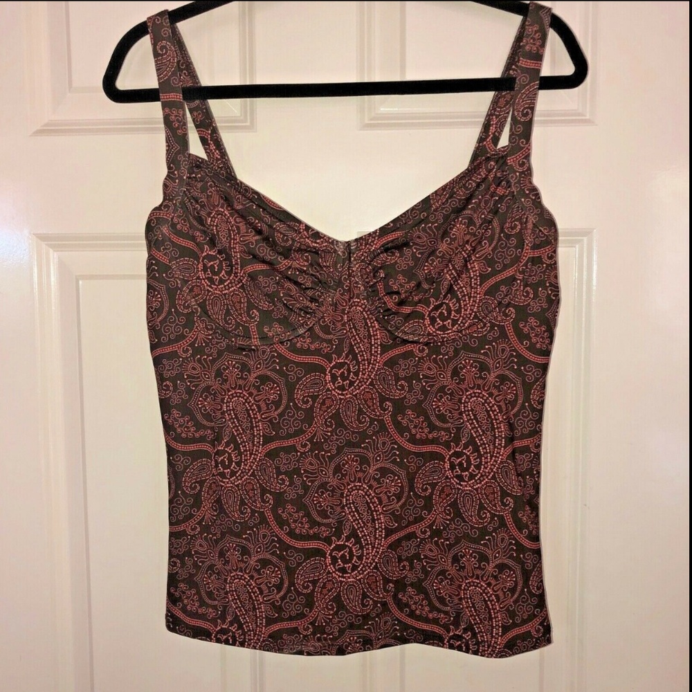Tankini TOP SWIM SUIT UNDERWIRE SIZE 34D/DD Paisley Brown Pink Swirls Bra Sized